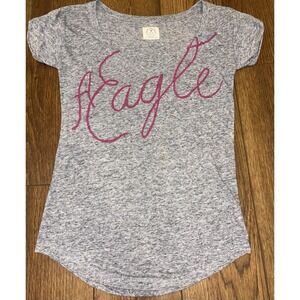 American Eagle Womens Gray Pink Graphic V-Neck long Tee Shirt XS XSmall y2k Bird